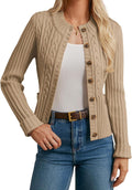 GRACE KARIN Women Cable Knit Button Up Sweater Cropped Cardigan