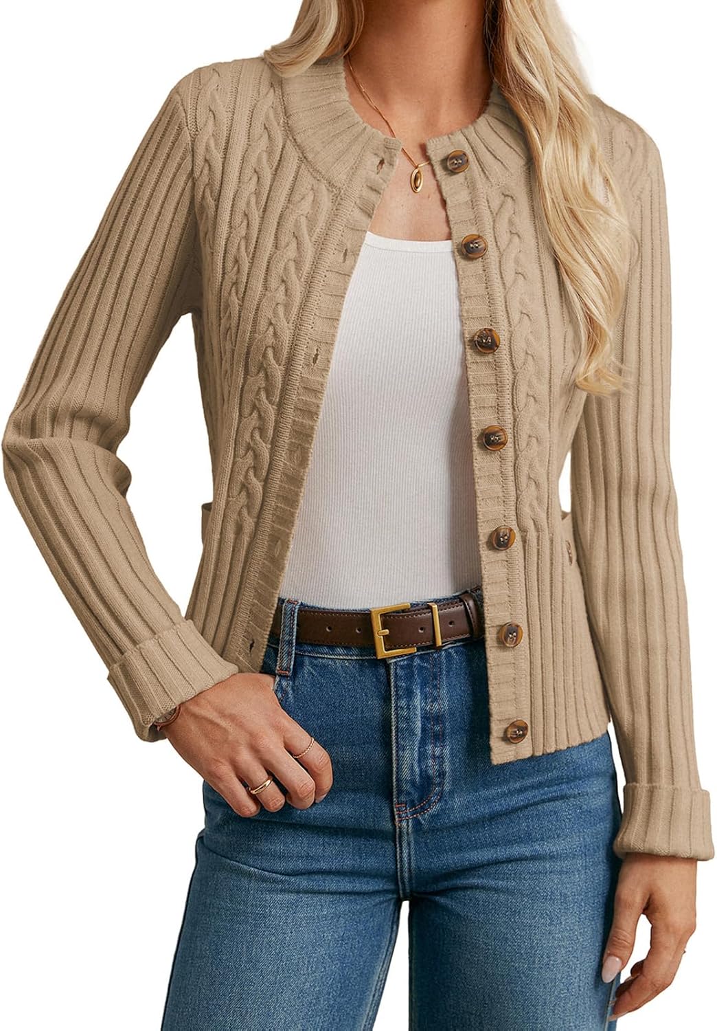 Cable Knit Button Up Sweater for Women - Cozy Fall Fashion