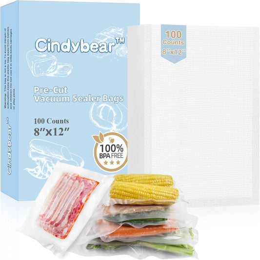 100ct Cindybear Quart Vacuum Sealer Bags - BPA-Free Heavy Duty Storage for Sous Vide