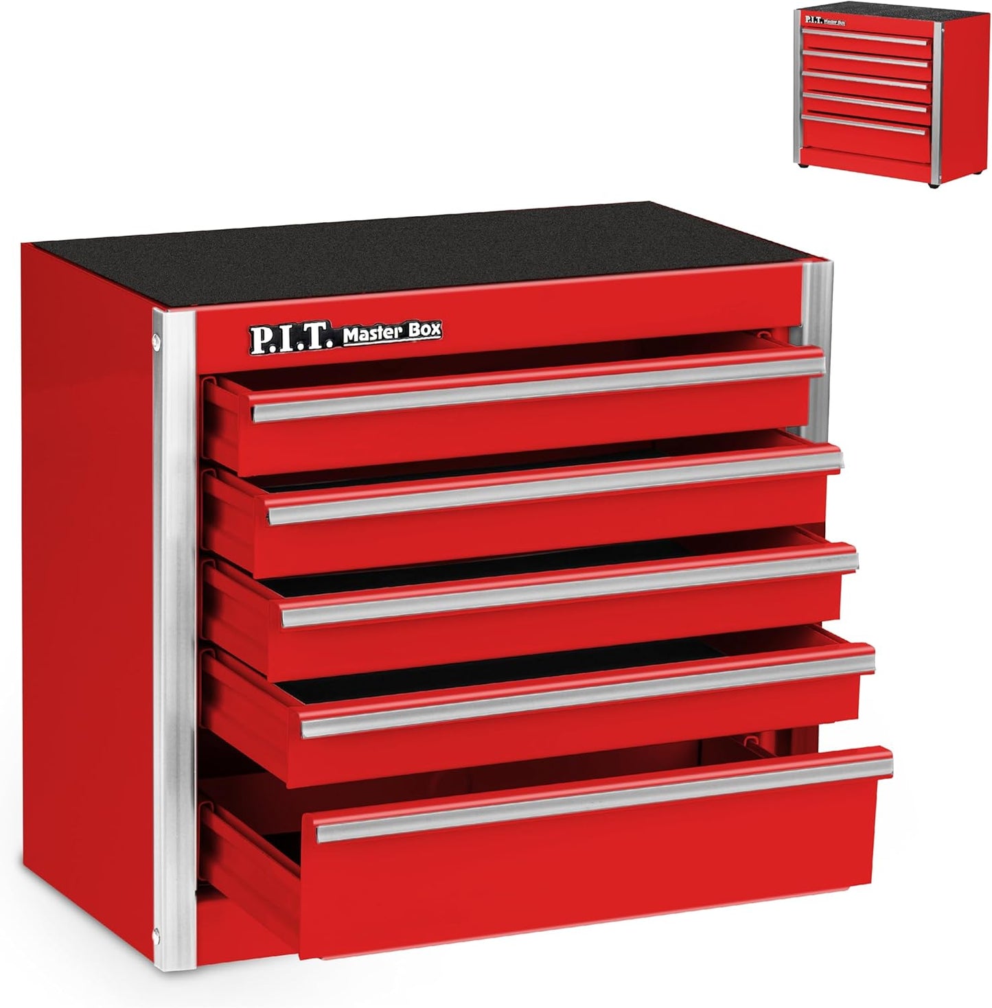 P.I.T. Mini Red Tool Box - Portable 5-Drawer Micro Roll Cab