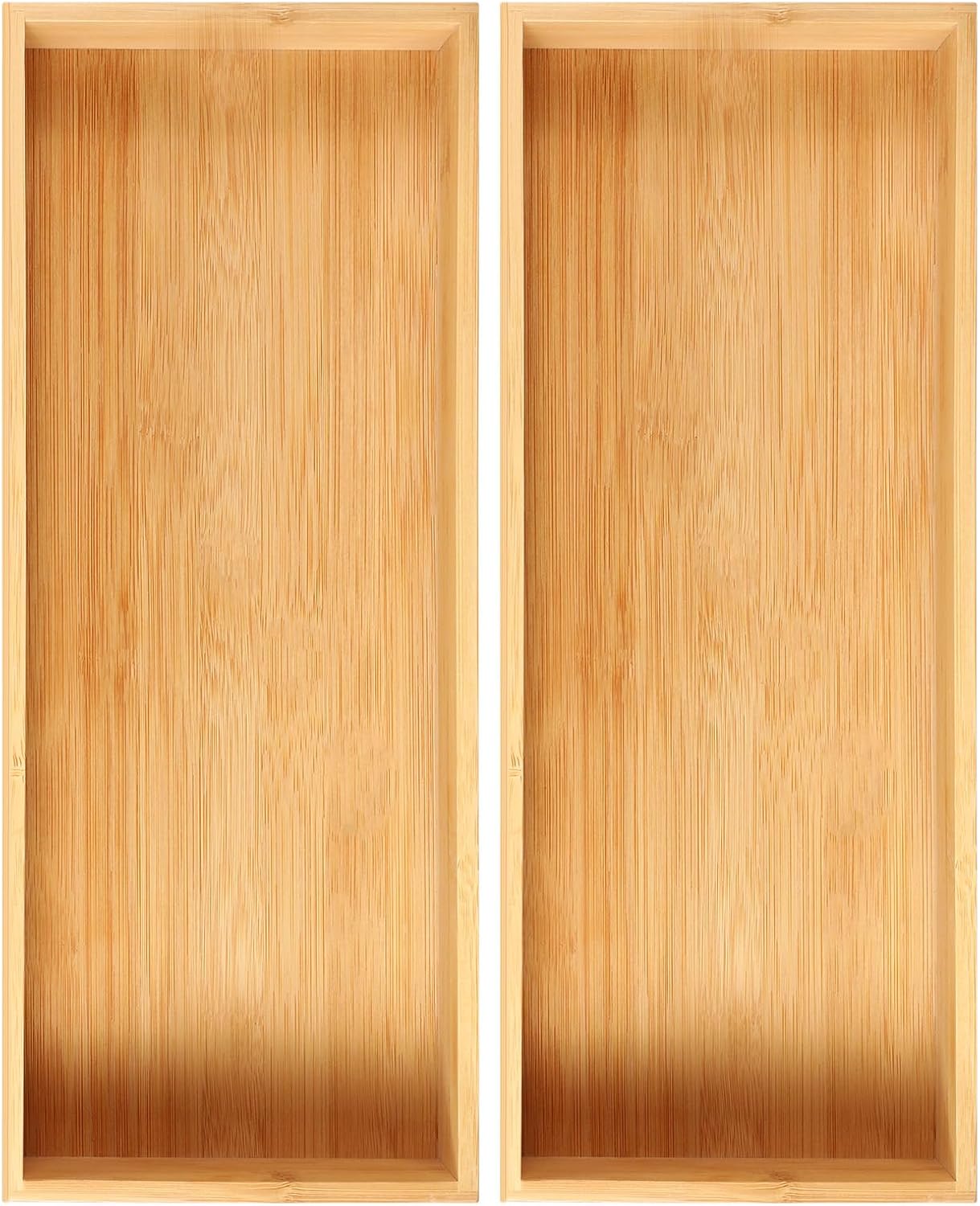 Fabsome Bamboo Drawer Organizer for Kitchen and Bathroom Storage