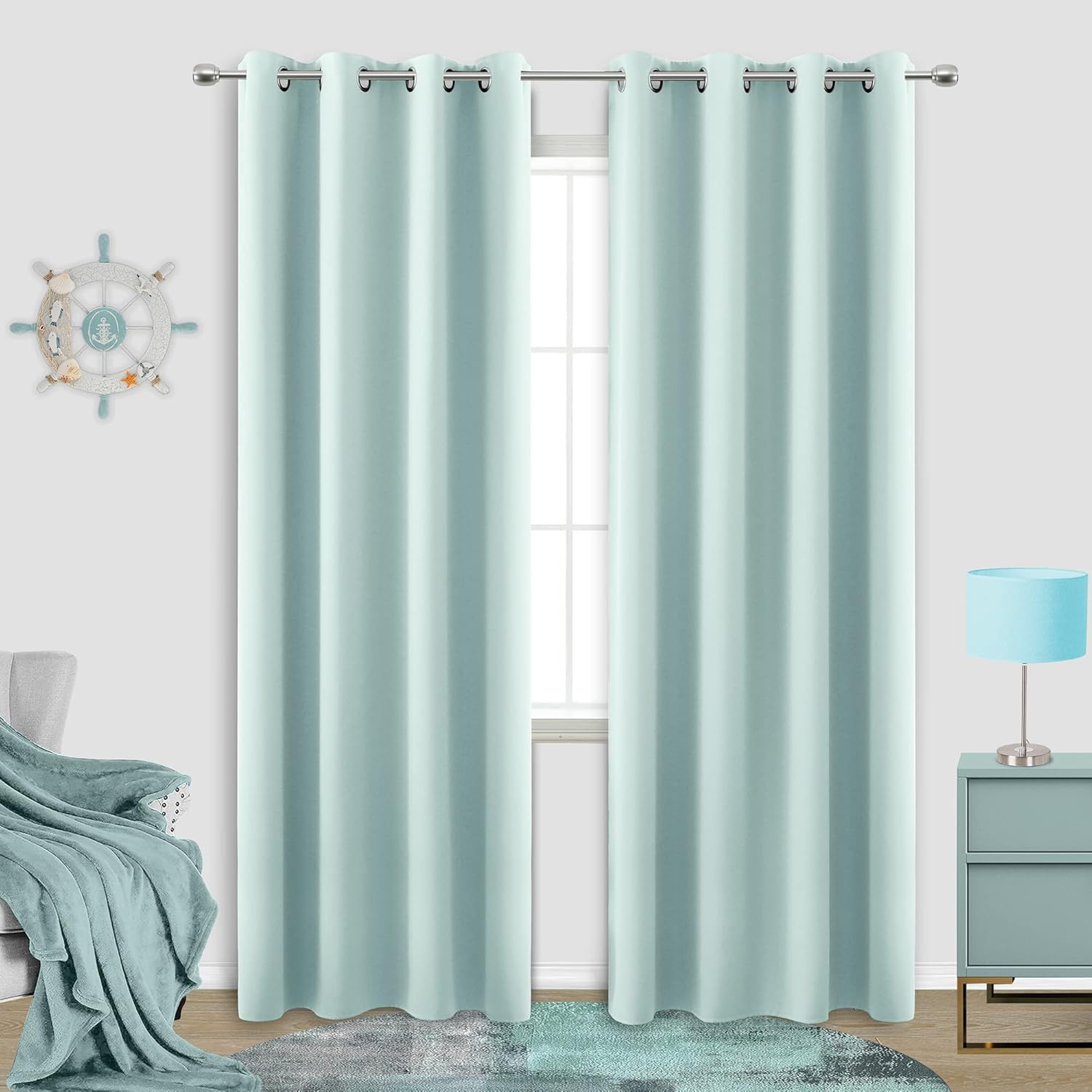 KOUFALL 52x90 Inch Aqua Blackout Curtains for Total Darkness