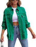 Oversized Womens Ripped Denim Jacket Frayed Hem - Boyfriend Shacket