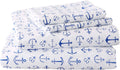 Coastal Microfiber Queen Sheet Set - Nautical Anchor Print