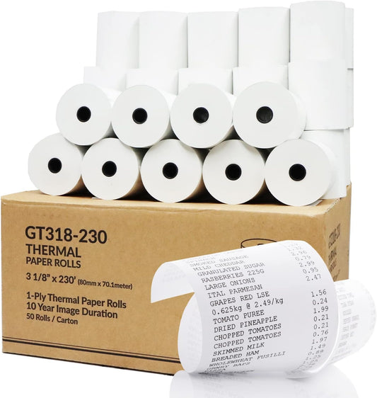 BPA-Free 3-1/8 x 230' Thermal Paper Roll - 50 Rolls
