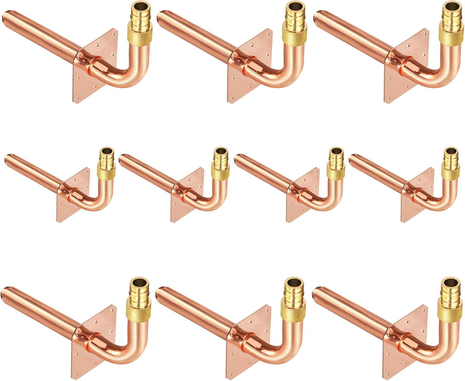 Pack of 10 Copper Stub Out Elbows with Wall Flange for PEX-A