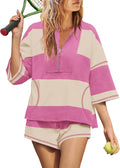 Womens 2 Piece Striped Workout Set - Oversized Summer Lounge Set