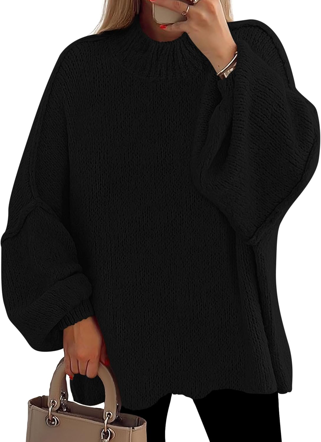 PRETTYGARDEN Women's Oversized Chunky Knit Mock Neck Sweater