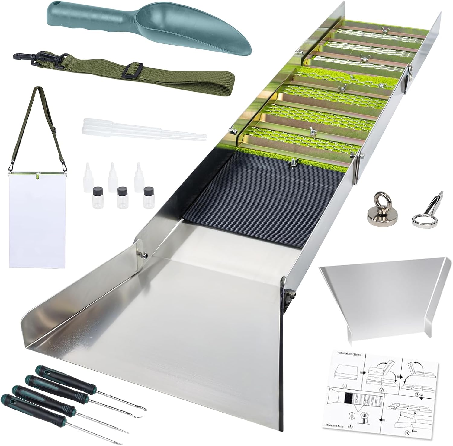 20pc Complete Gold Panning Kit with 50in Sluice Box for Adults