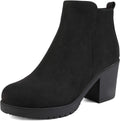Women's Chunky Heel Ankle Boots with Side Zip - Vegan Suede