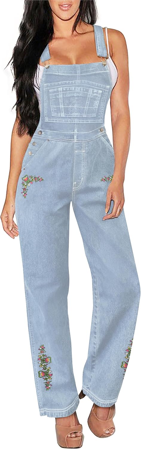 Hybrid & Company Womens Super Comfy Stretch Denim Jumpsuit