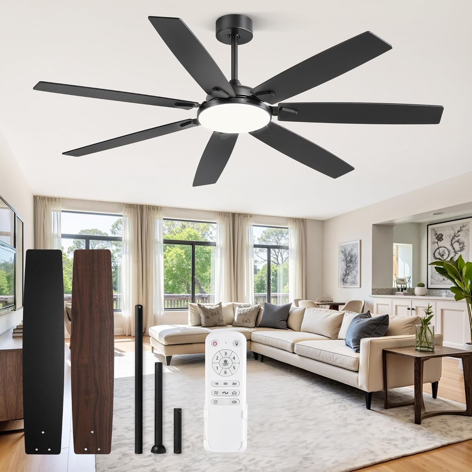 62 Inch Large Ceiling Fan with Lights and Remote for Comfort