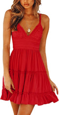 Summer Dresses for Women V-Neck Spaghetti Strap Bowknot Backless