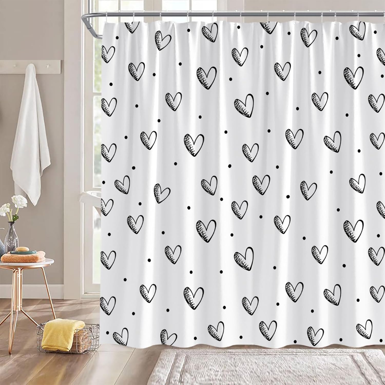 Romantic Hearts Shower Curtain Set