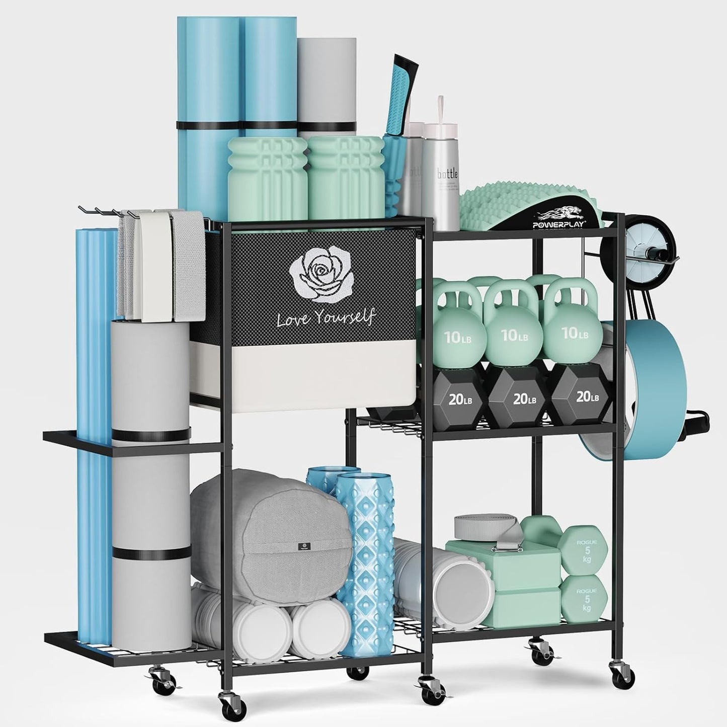 Yoga Mat Storage Rack for Home Gym with Double Layer Design