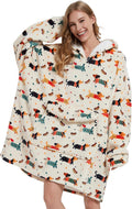 Wearable Blanket Hoodie for Adult - Oversized Sherpa Fleece Dachshund