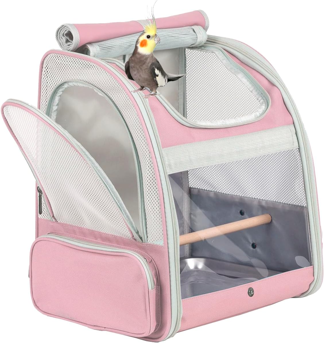 Bird Carrier Backpack with Wooden Stand Perch for Travel