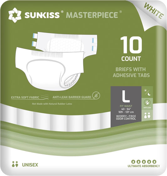 SUNKISS Odor Control Adult Diapers - 10 Large Briefs