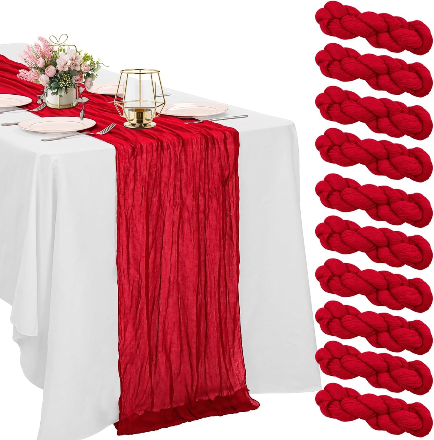 10 Pack Red Cheesecloth Table Runner for Vintage Rustic Decor