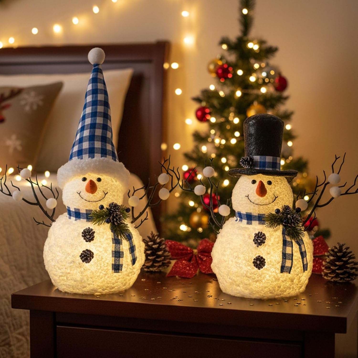 Lighted Blue Hanukkah Snowman Figurines for Holiday Decor