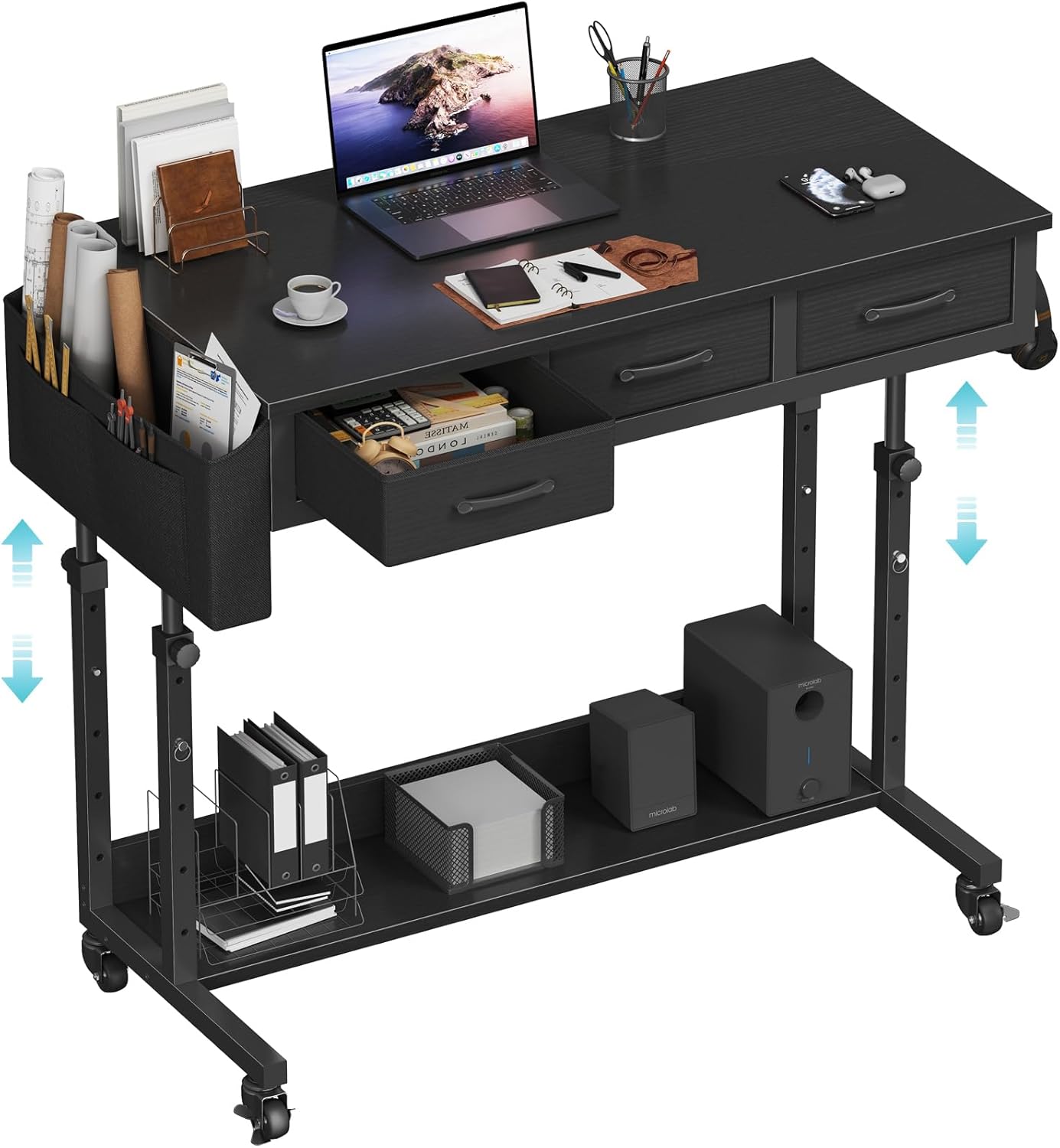 Rolling Standing Desk Adjustable Height with Drawers for Home