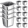 16 Pcs 1/6 Pan 6 Inch Deep Stainless Steel Food Prep Trays