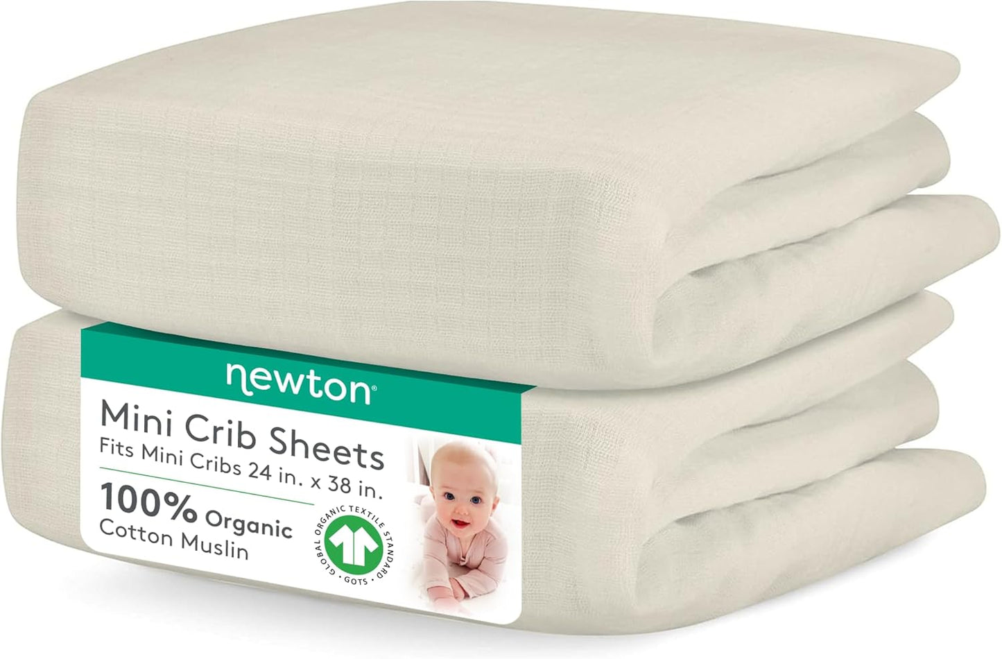 Ultra Breathable Mini Crib Fitted Sheets - Organic Cotton 2-Pack