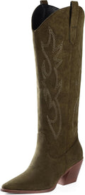 Cowgirl Knee High Boots Pointed Toe Block Heel - Western Style