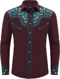 Western Embroidered Cowboy Shirt for Men - Floral Snap Button