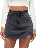 Vetinee Jean Skorts for Woman High Waisted Trendy Slit Denim Skort
