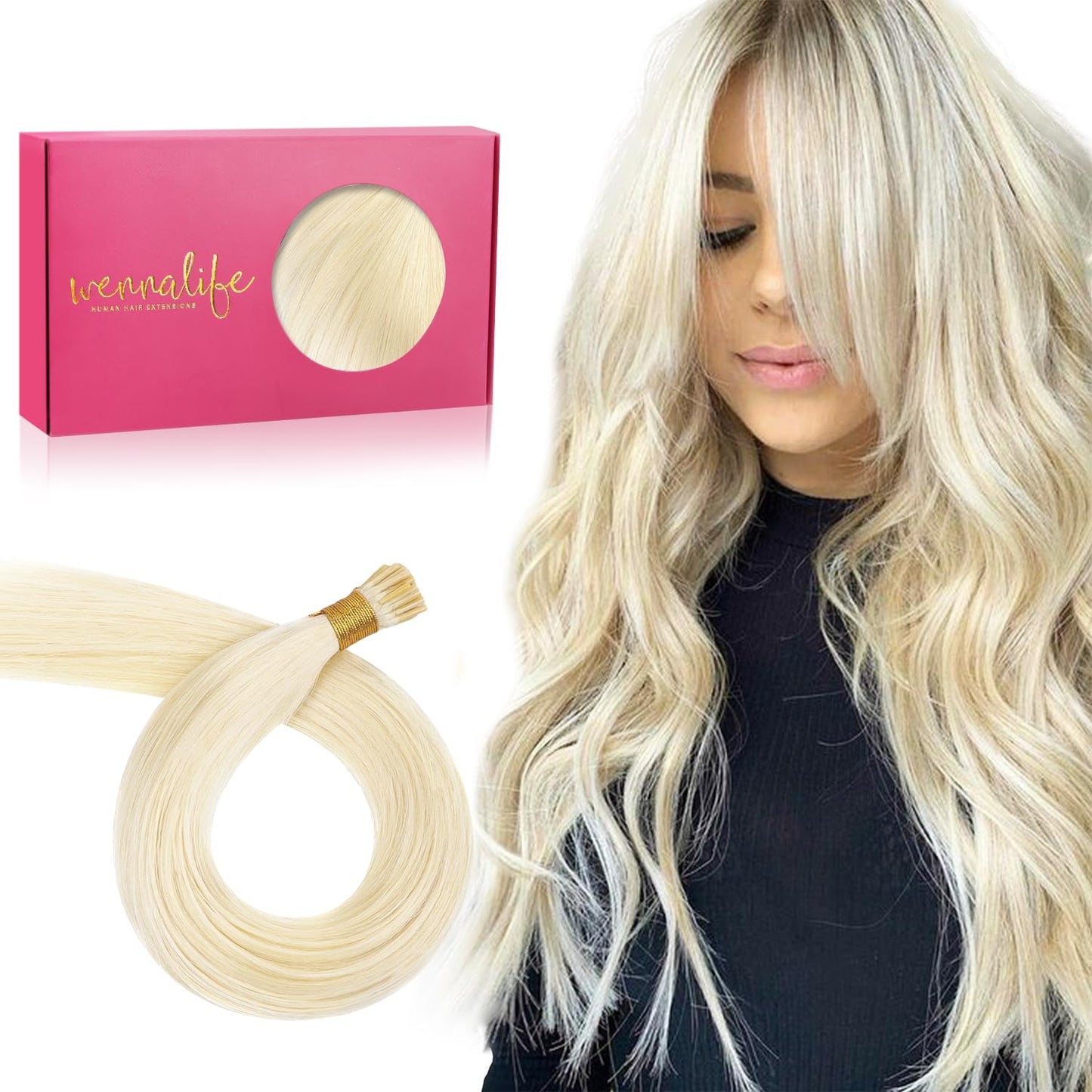 WENNALIFE I Tip Hair Extensions for Luxurious Platinum Blonde