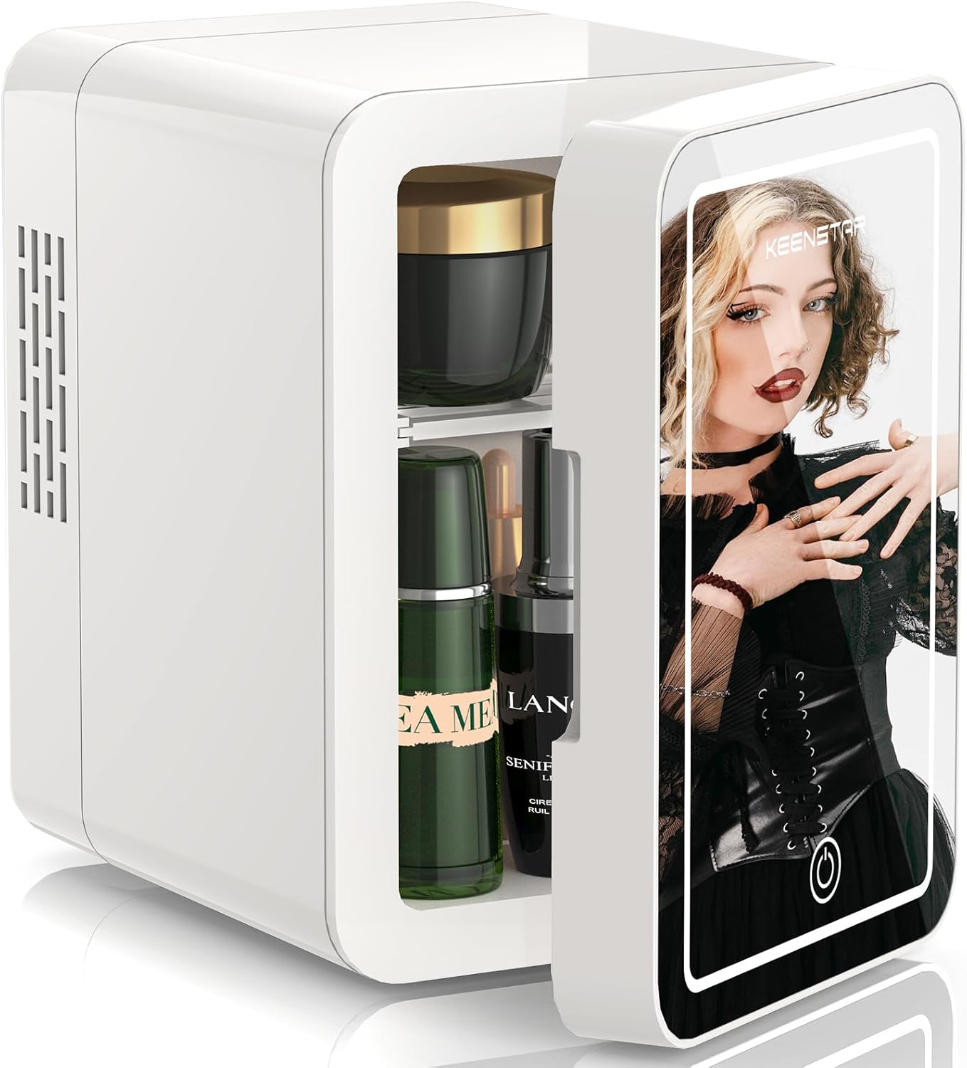 Mini Skincare Fridge with LED Mirror for Cosmetics and Food