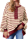 Tankaneo Womens Oversized Striped Sweatshirts Henley Shirt - Cozy them
