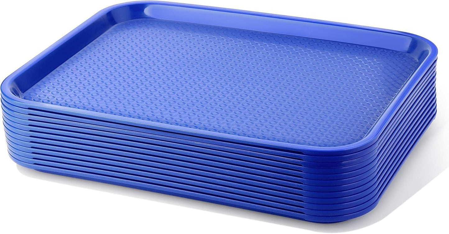 Fast Food Tray Set of 12, Durable Lightweight Plastic Trays