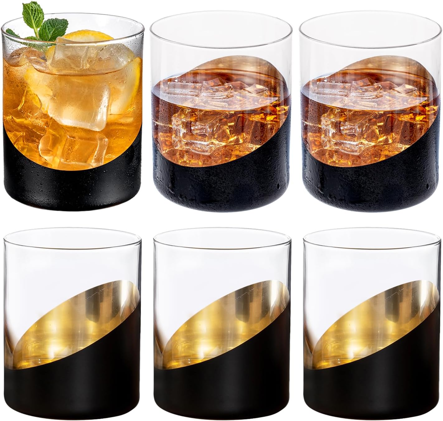 Modern Cocktail Glasses Set of 6 with Slanted Black and Gold Design