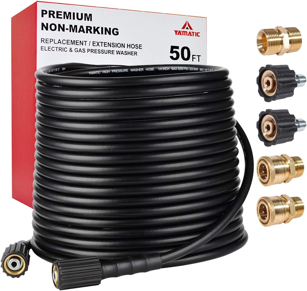 YAMATIC 50FT Pressure Washer Hose for Kink Resistance and Durability