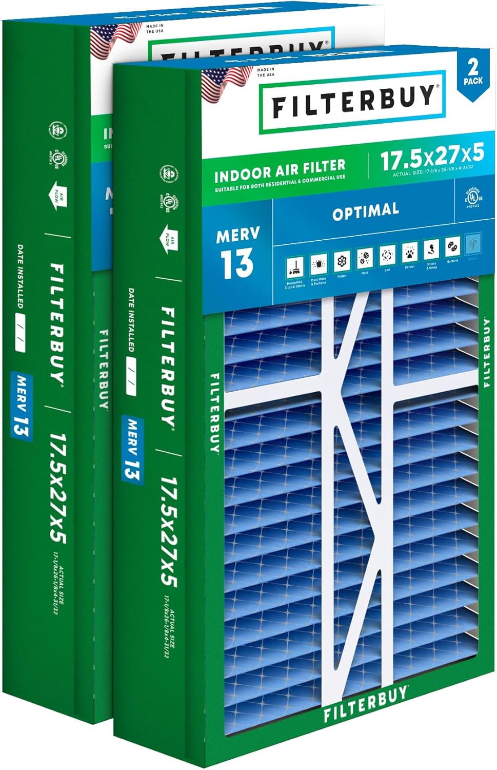 17.5x27x5 Air Filter MERV 13 for Optimal Smoke & Allergy Defense