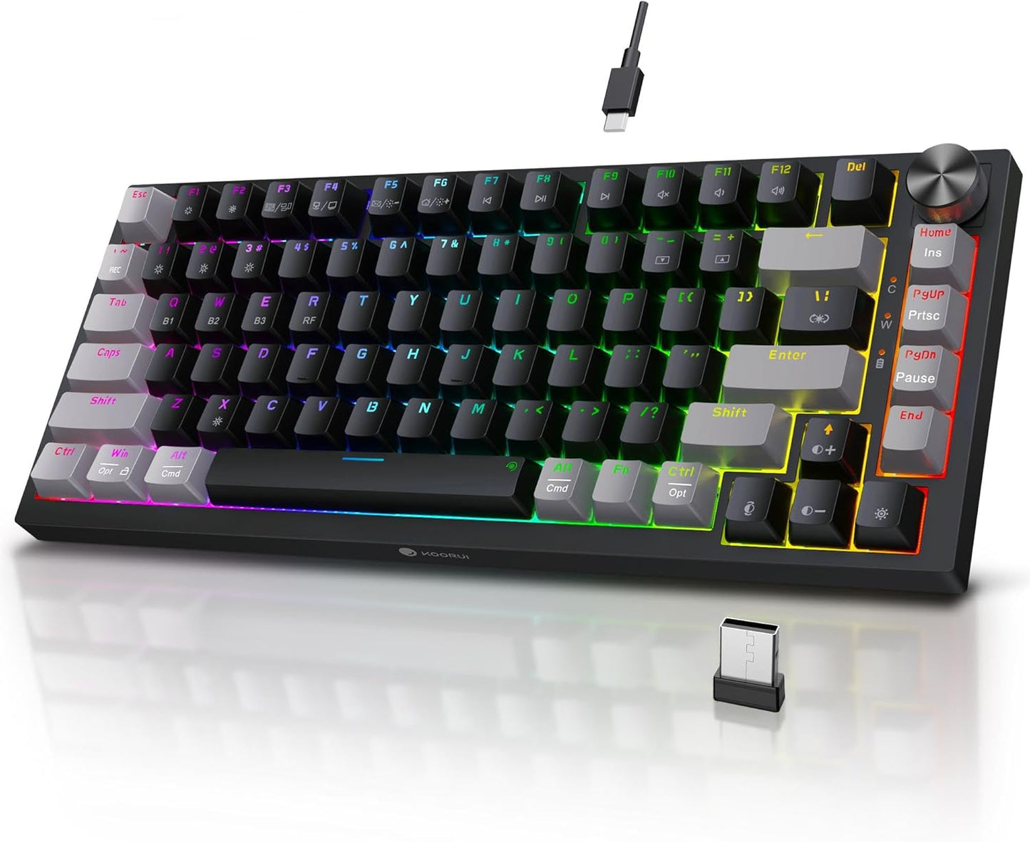 KOORUI 75% Wireless RGB Gaming Keyboard with Tactile Brown Switch
