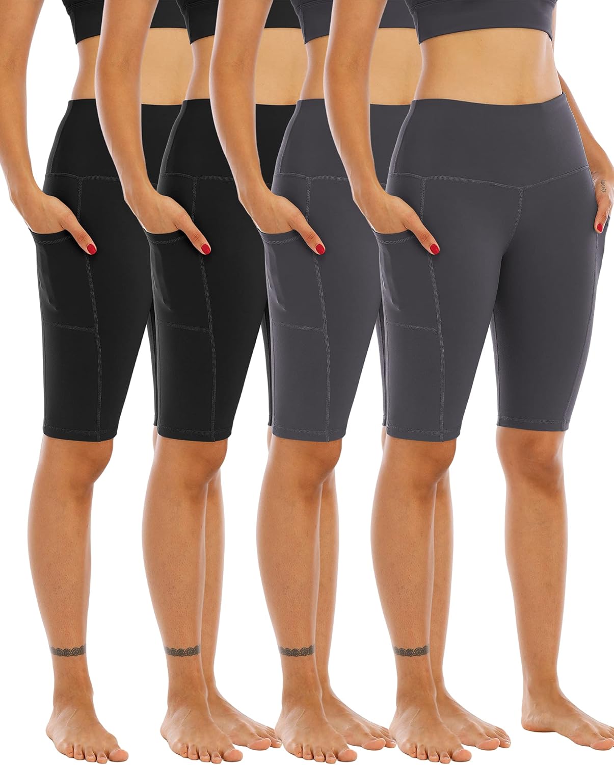 Biker Yoga Shorts with Pockets for Women - High Waisted Comfort