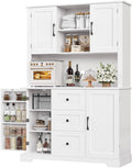 Tall Farmhouse Pantry Cabinet with Microwave Stand - White