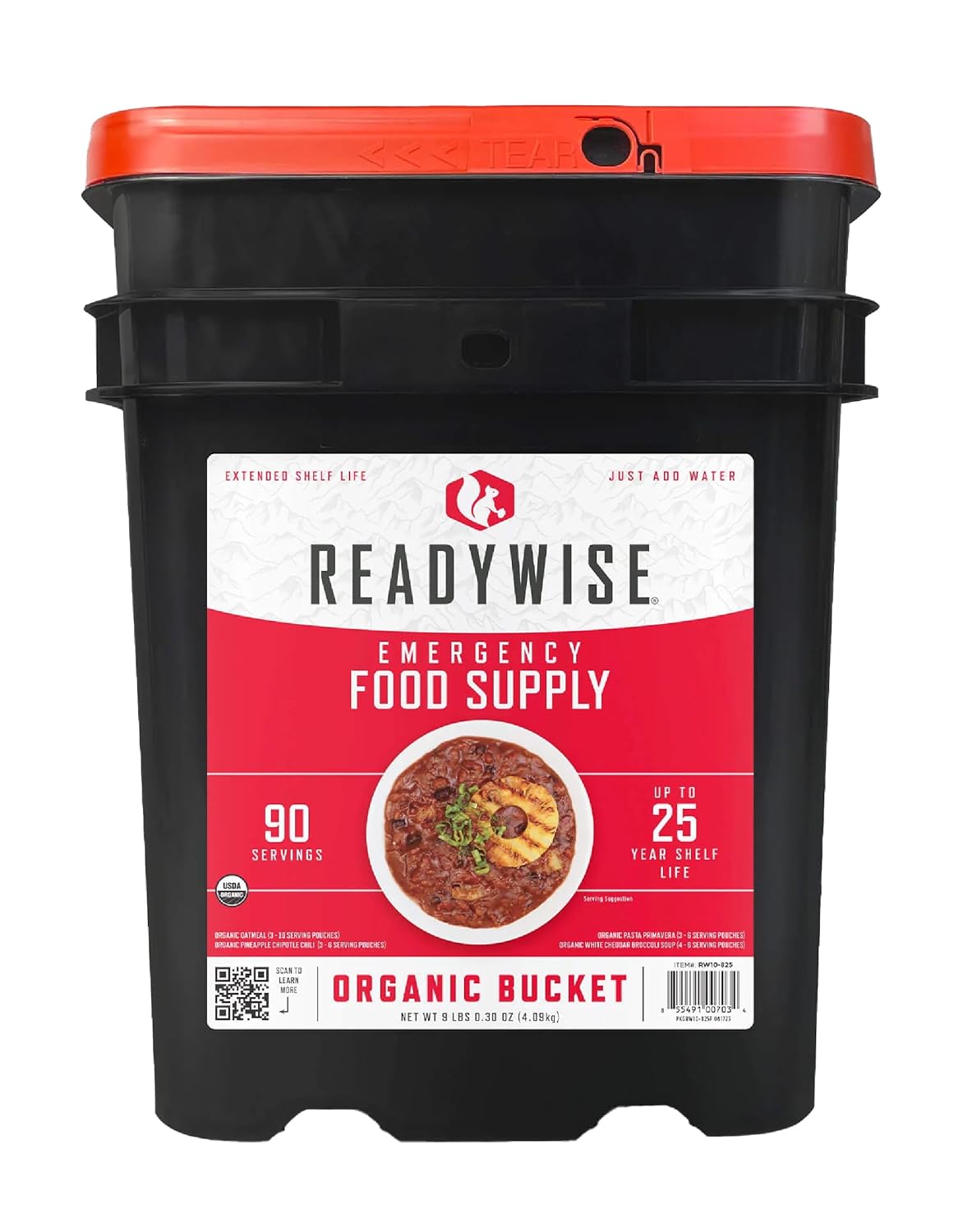 ReadyWise Emergency Food Supply - 90 Servings Organic Bucket