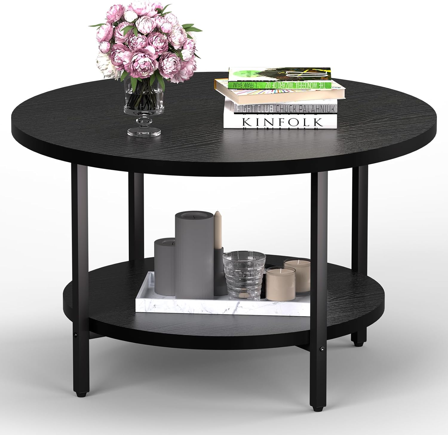 Compact Round Coffee Table with Storage for Living Room Use