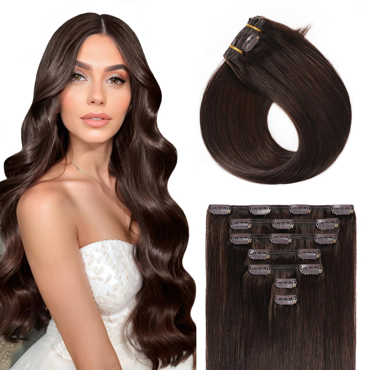 YILITE Clip in Hair Extensions Real Human Hair 80g 18inch Dark Brown