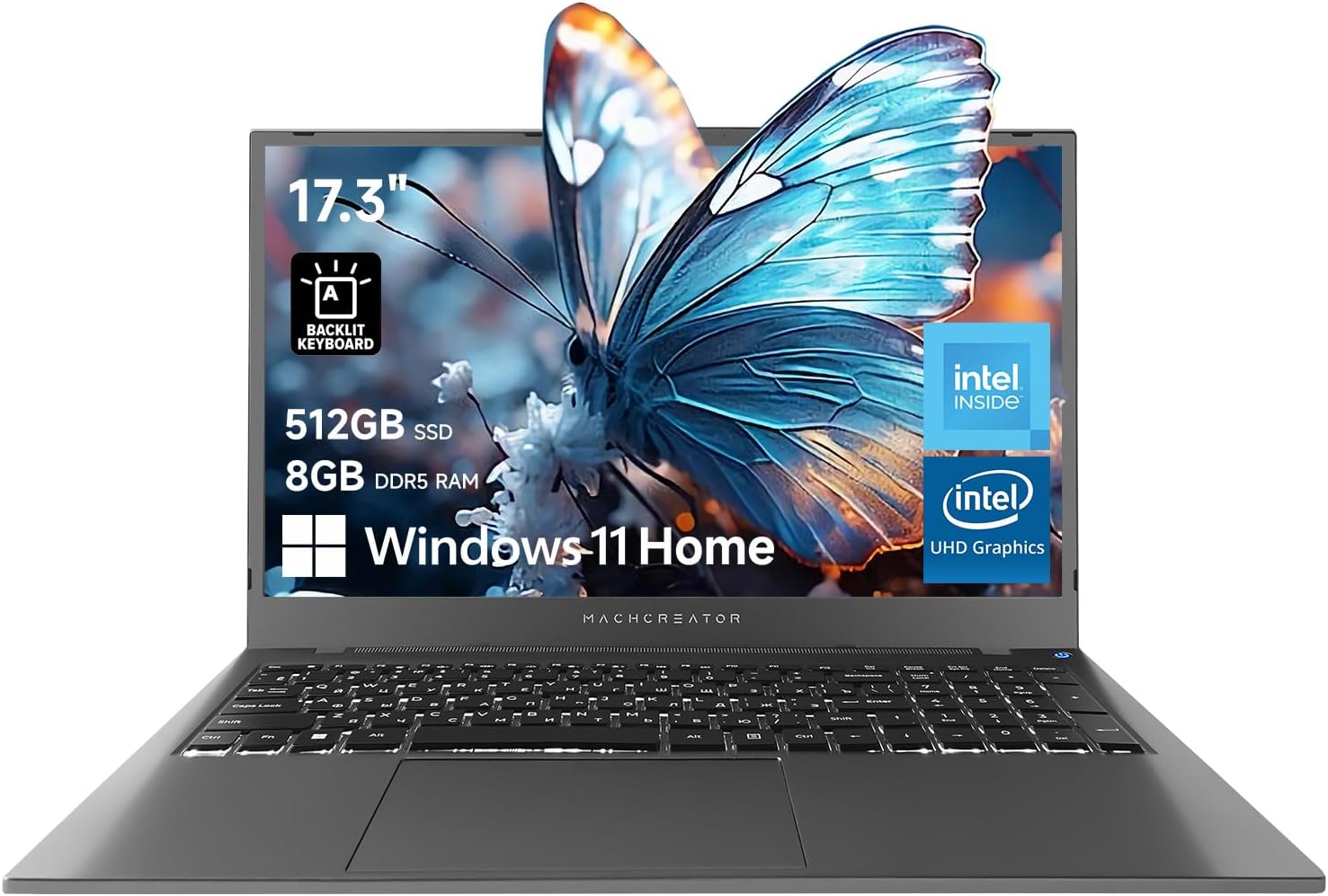 Machcreator Laptop: FHD 120Hz Display, Intel Processor, 8GB DDR5 RAM, 512GB SSD - Wi-Fi, Windows 11