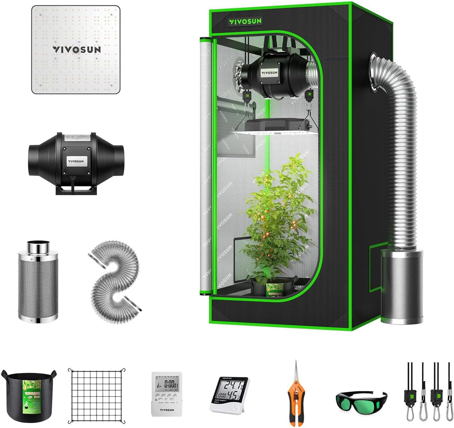 VIVOSUN 2x2 Grow Tent Kit with VS1000 LED Light & Inline Fan