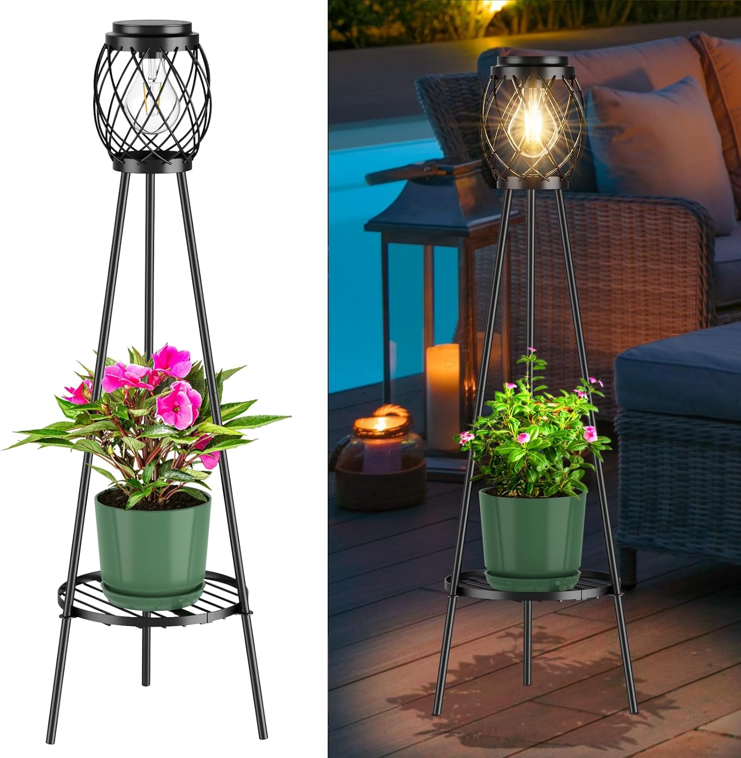 Solar Floor Lamp with Plant Stands for Outdoor Ambiance