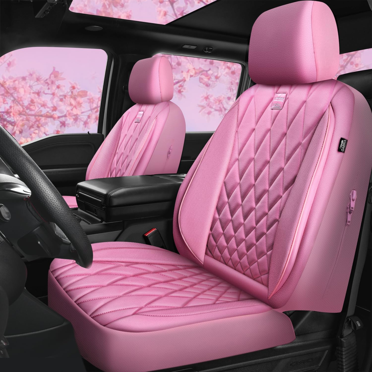 CAR PASS Luxury Leather Two Front Seat Covers for All Vehicles