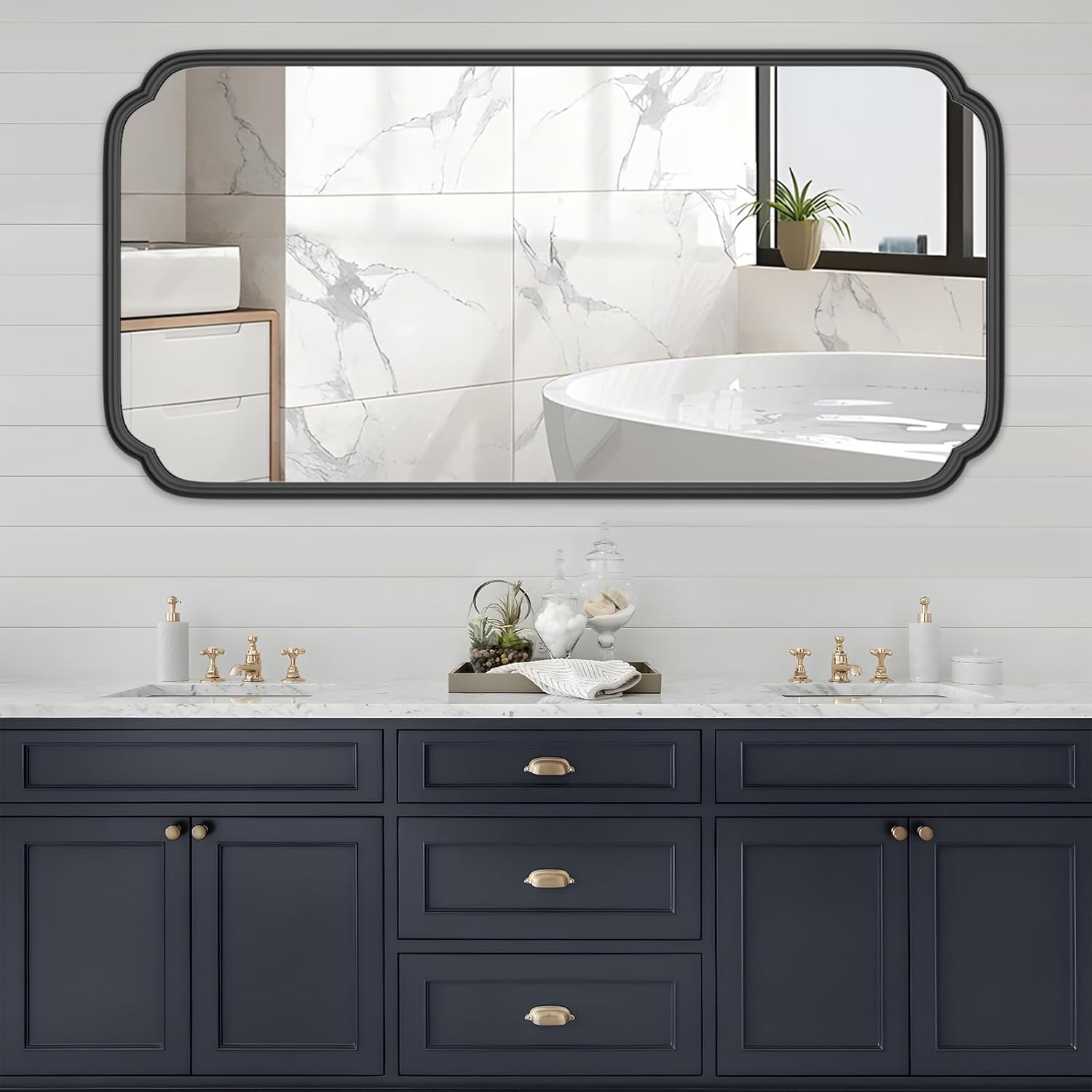 48 x 24 Inch Black Bathroom Vanity Mirror with Metal Frame