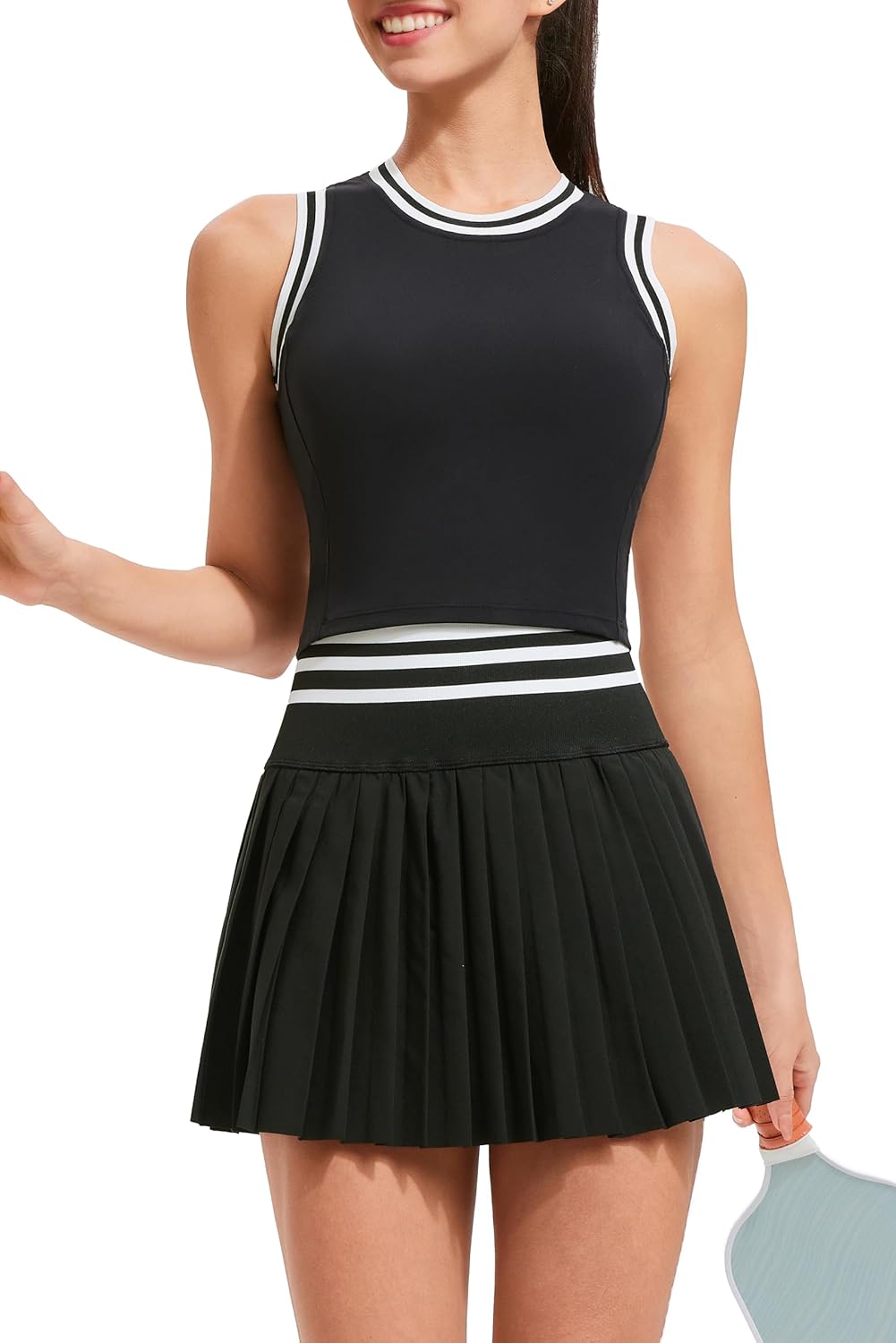 High Waisted Pleated Tennis Skirt Set for Women with Pockets