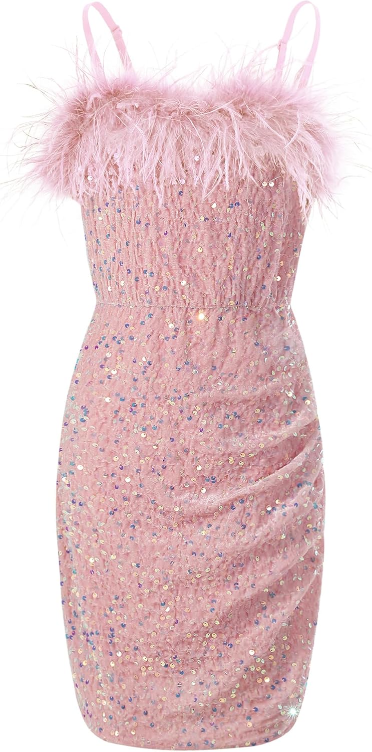 EXARUS Girls Sequin Bodycon Dress for Special Occasions